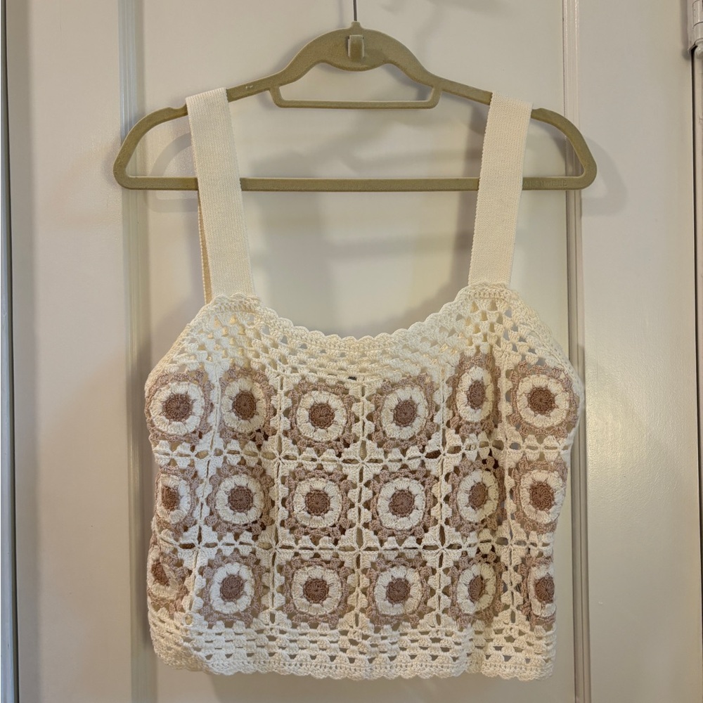 Abercrombie & Fitch Cream and Brown Crochet Crop Top